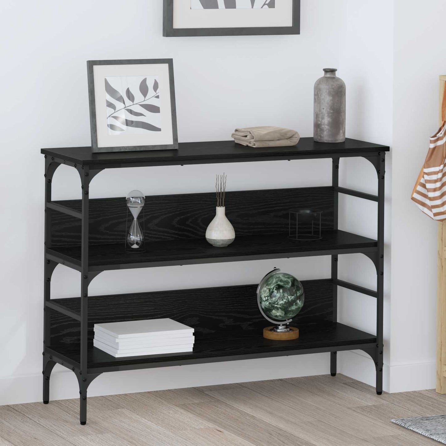 Konsolbord med hylde Sort eg 100 x 32 x 75 cm Konstrueret træ