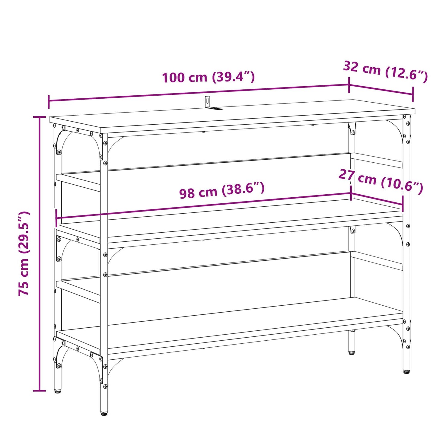 Konsolbord Sort eg 100 x 32 x 75 cm Konstrueret træ