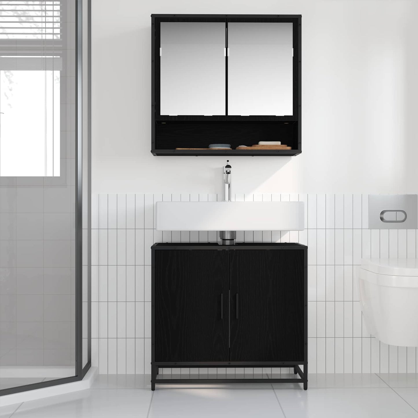 Badeværelsesskabsunder Sort eg 65 x 33 x 60 cm Konstrueret træ