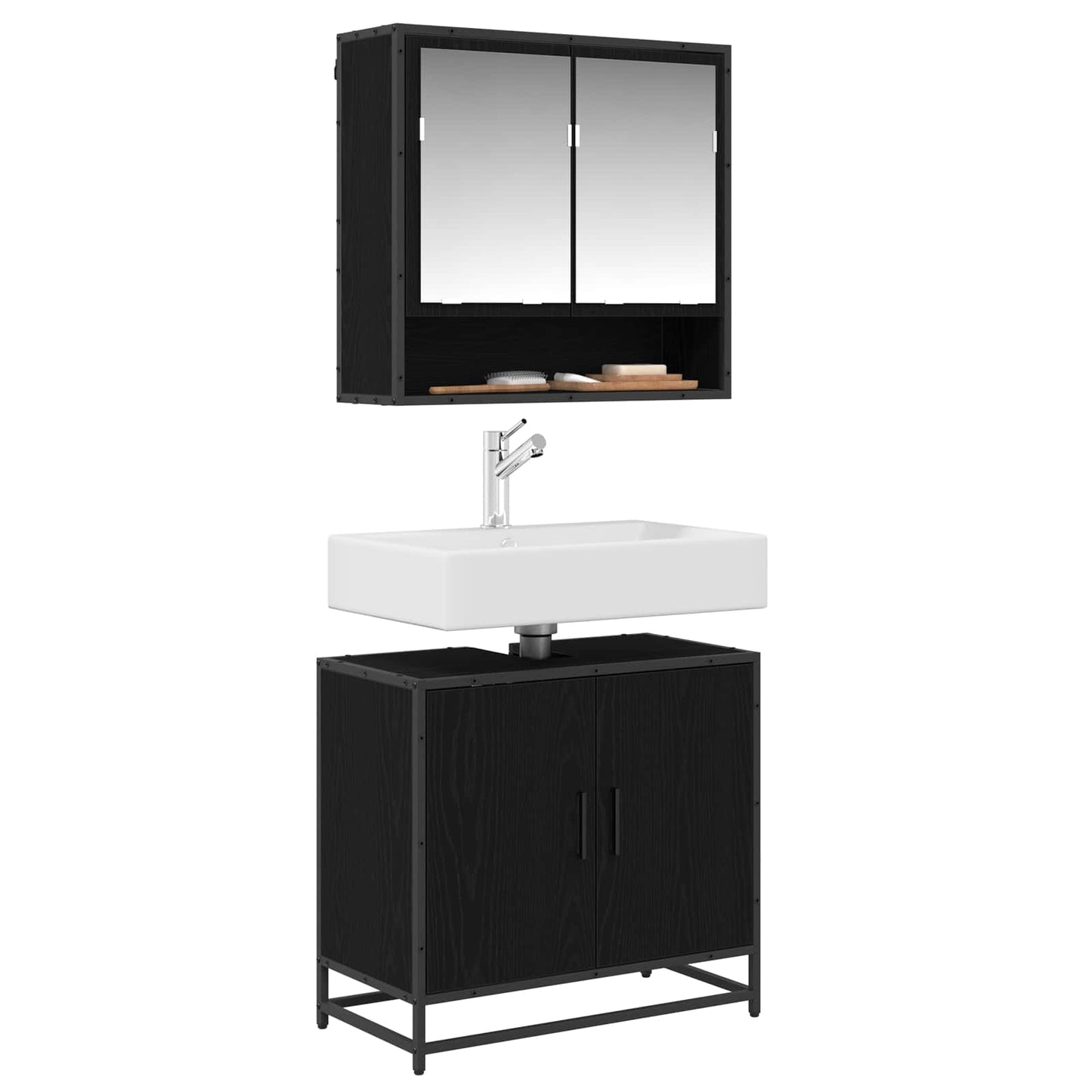 Badeværelsesskabsunder Sort eg 65 x 33 x 60 cm Konstrueret træ