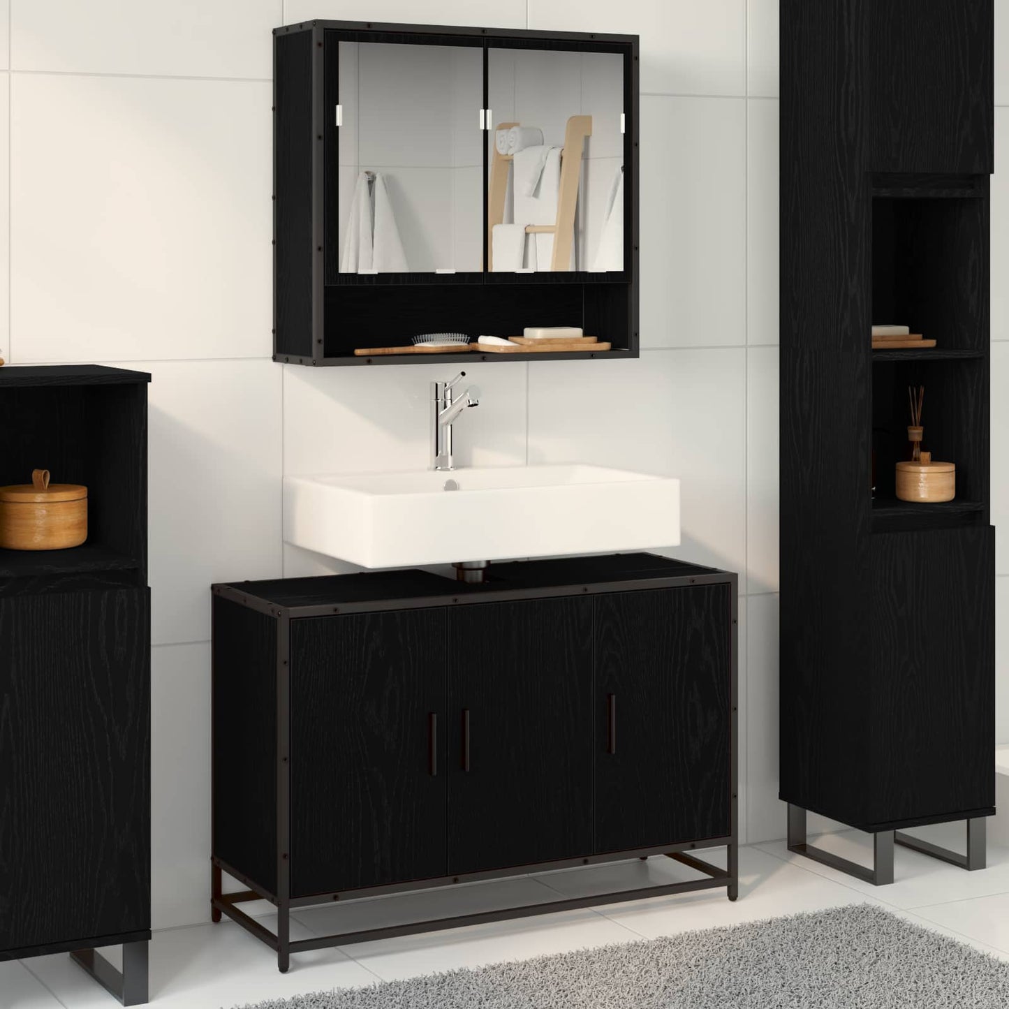 Badeværelsesskab Sort eg 90 x 33 x 60 cm Konstrueret træ