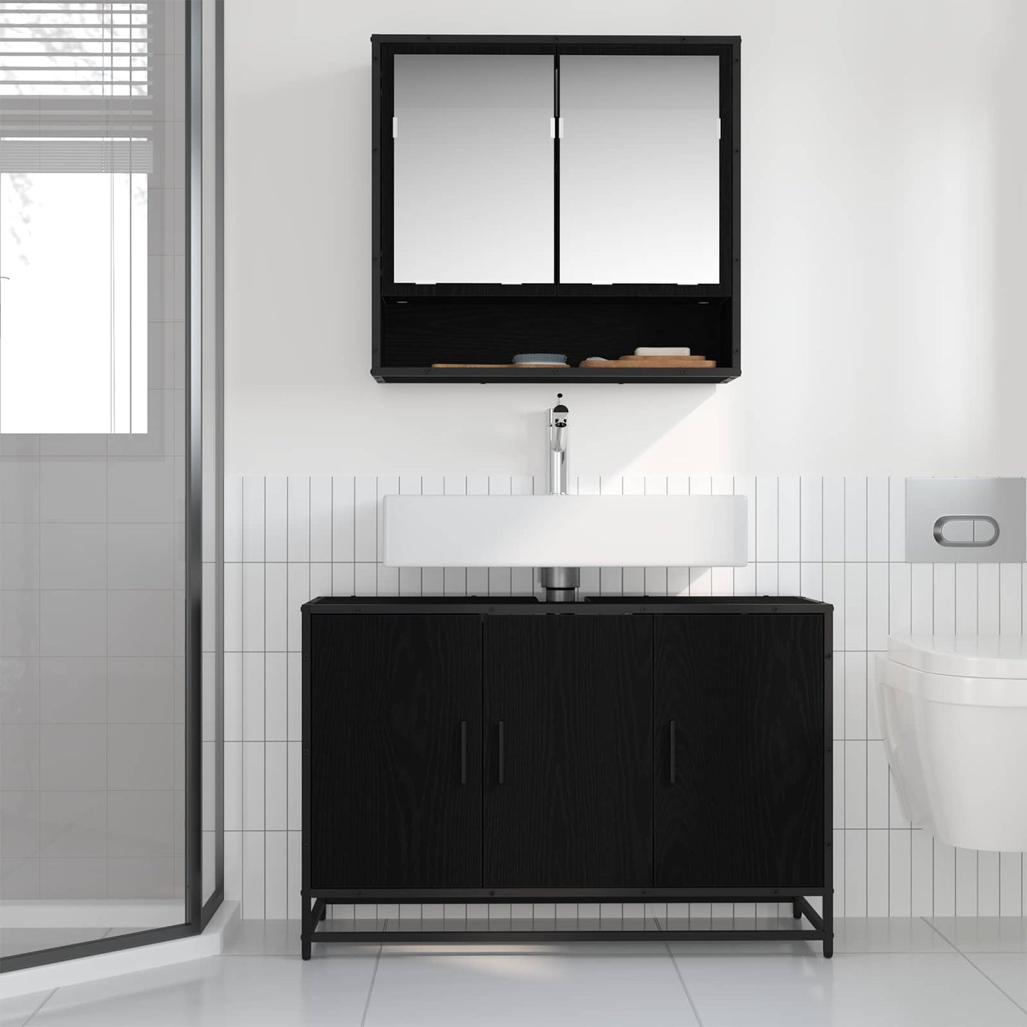 Badeværelsesskab Sort eg 90 x 33 x 60 cm Konstrueret træ