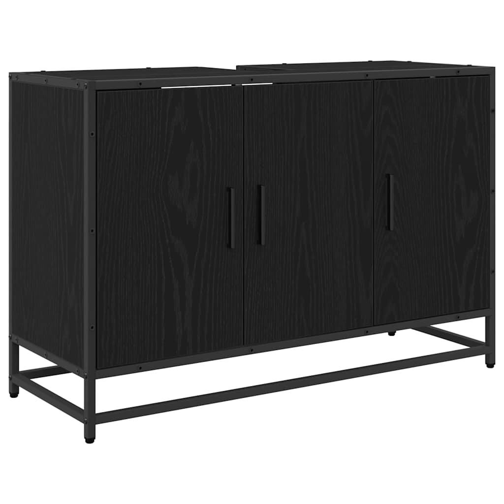 Badeværelsesskab Sort eg 90 x 33 x 60 cm Konstrueret træ