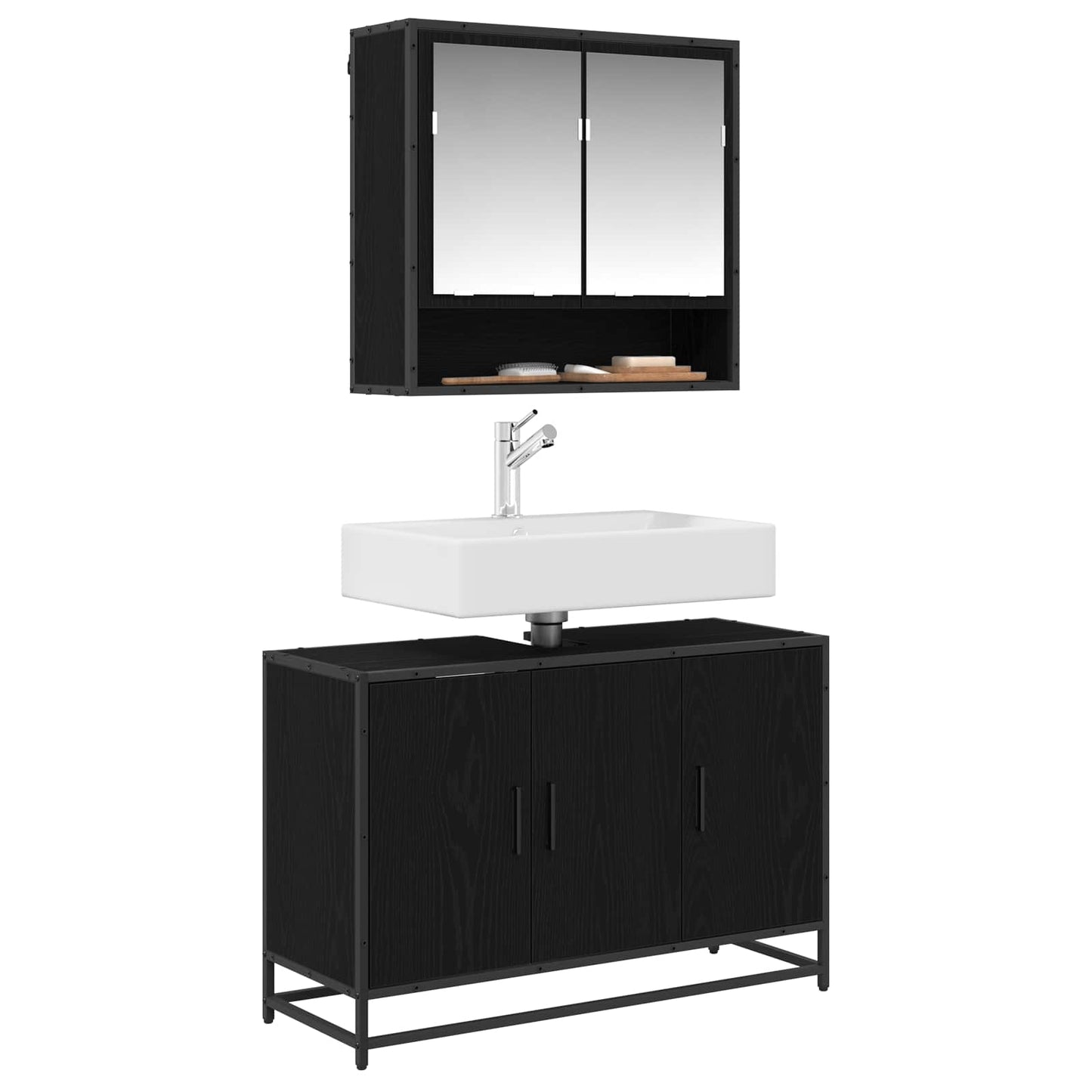 Badeværelsesskab Sort eg 90 x 33 x 60 cm Konstrueret træ