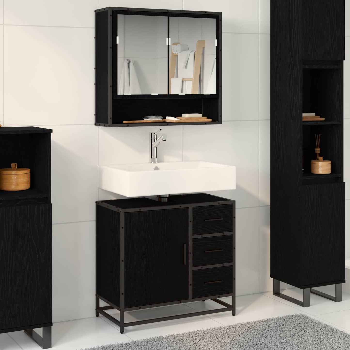 Badeværelsesskab Sort eg 65 x 33 x 60 cm Konstrueret træ