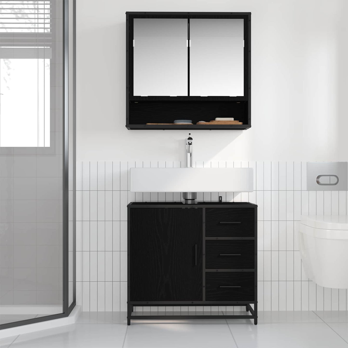 Badeværelsesskab Sort eg 65 x 33 x 60 cm Konstrueret træ