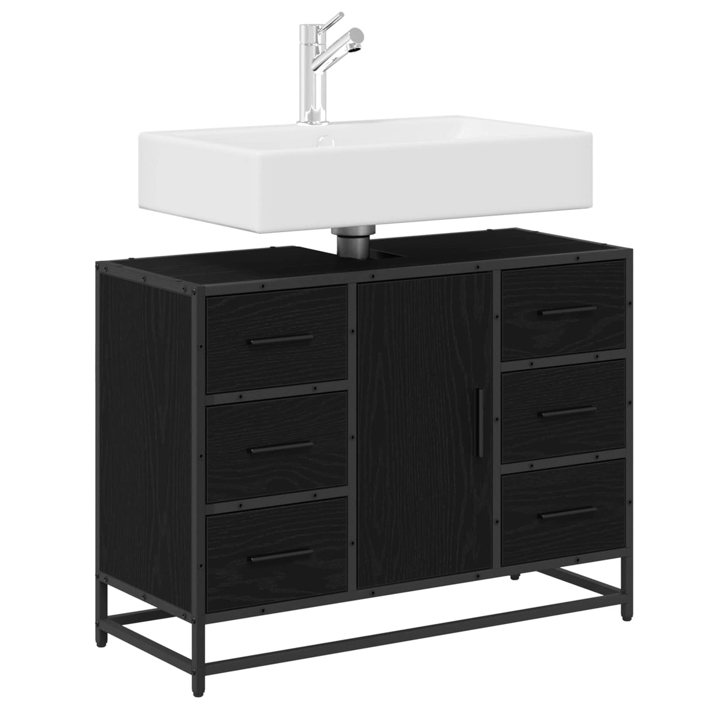 Badeværelsesskab Sort eg 80 x 33 x 60 cm Konstrueret træ