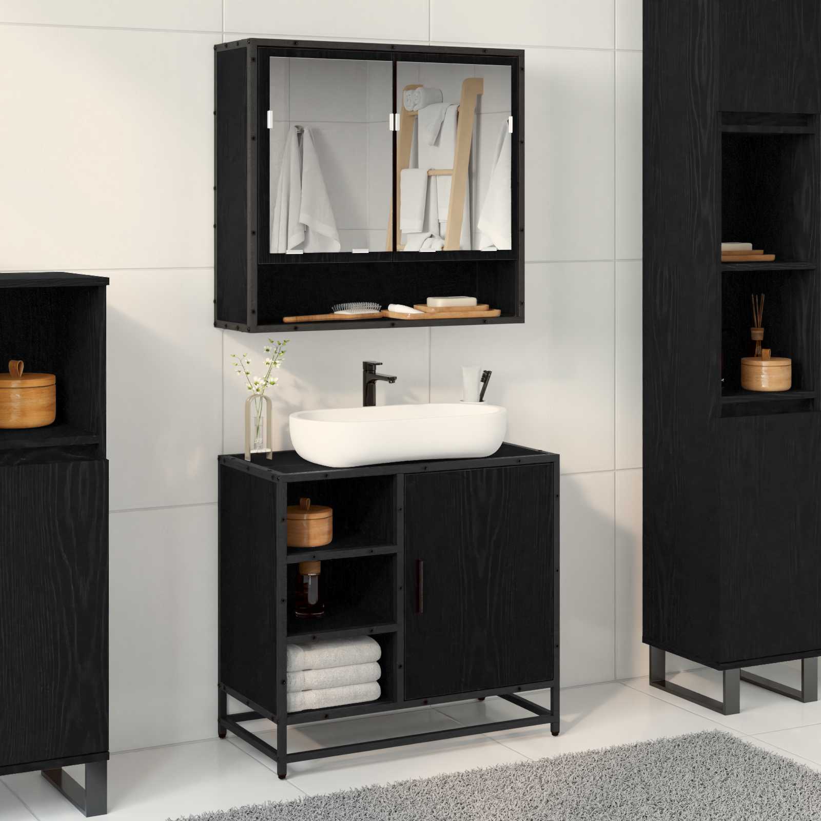 Badeværelsesskab Sort eg 65 x 33 x 60 cm Konstrueret træ billede