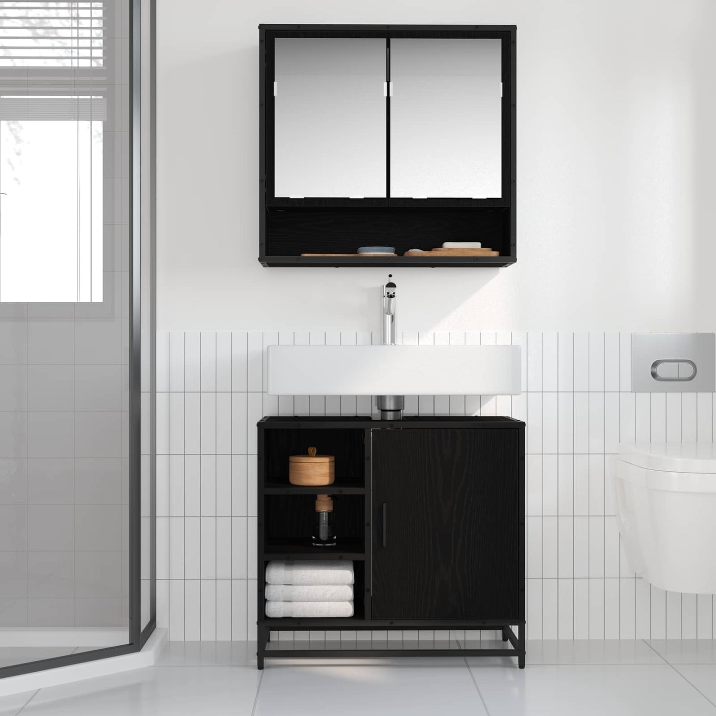 Badeværelsesskab Sort eg 65 x 33 x 60 cm Konstrueret træ
