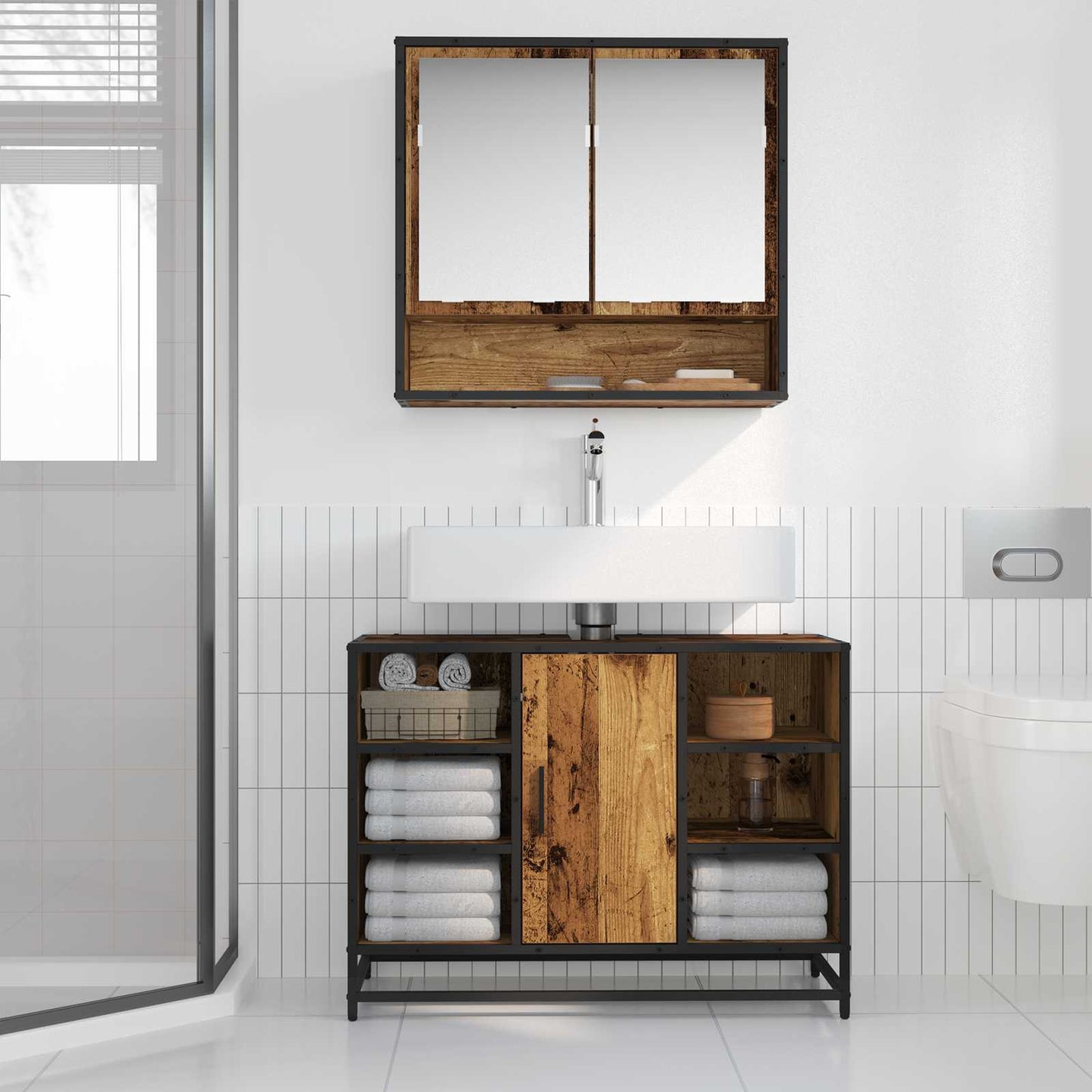 Badeværelsesskab Gammelt træ 80 x 33 x 60 cm Konstrueret træ