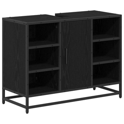 Badeværelsesskab Sort eg 80 x 33 x 60 cm Konstrueret træ