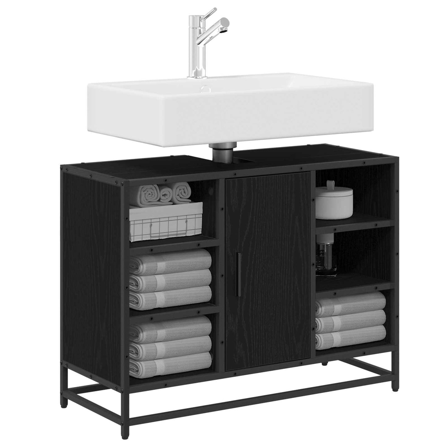 Badeværelsesskab Sort eg 80 x 33 x 60 cm Konstrueret træ