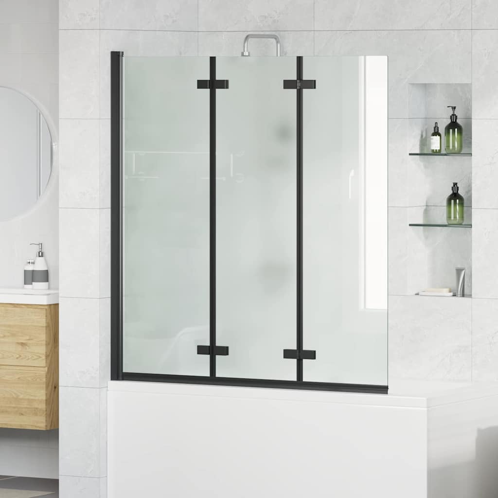 Foldbar brusevæg i sort - 130 × 138 cm, hærdet ESG-glas og aluminium
