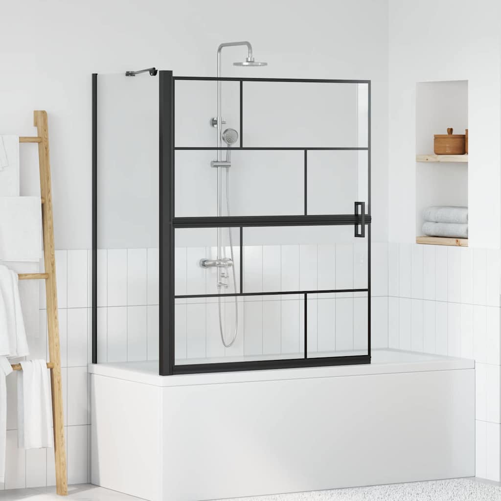 Bruseafskærmning til badekar - sort/gennemsigtig, foldbar 100 × 68 × 128 cm