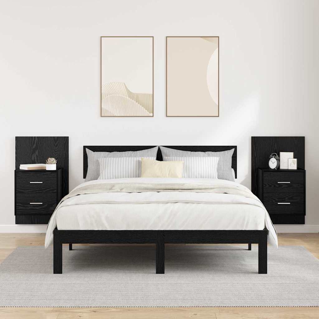 Vægmonteret natbord 2 pcs Sort eg 48,5 x 32,5 x 80 cm