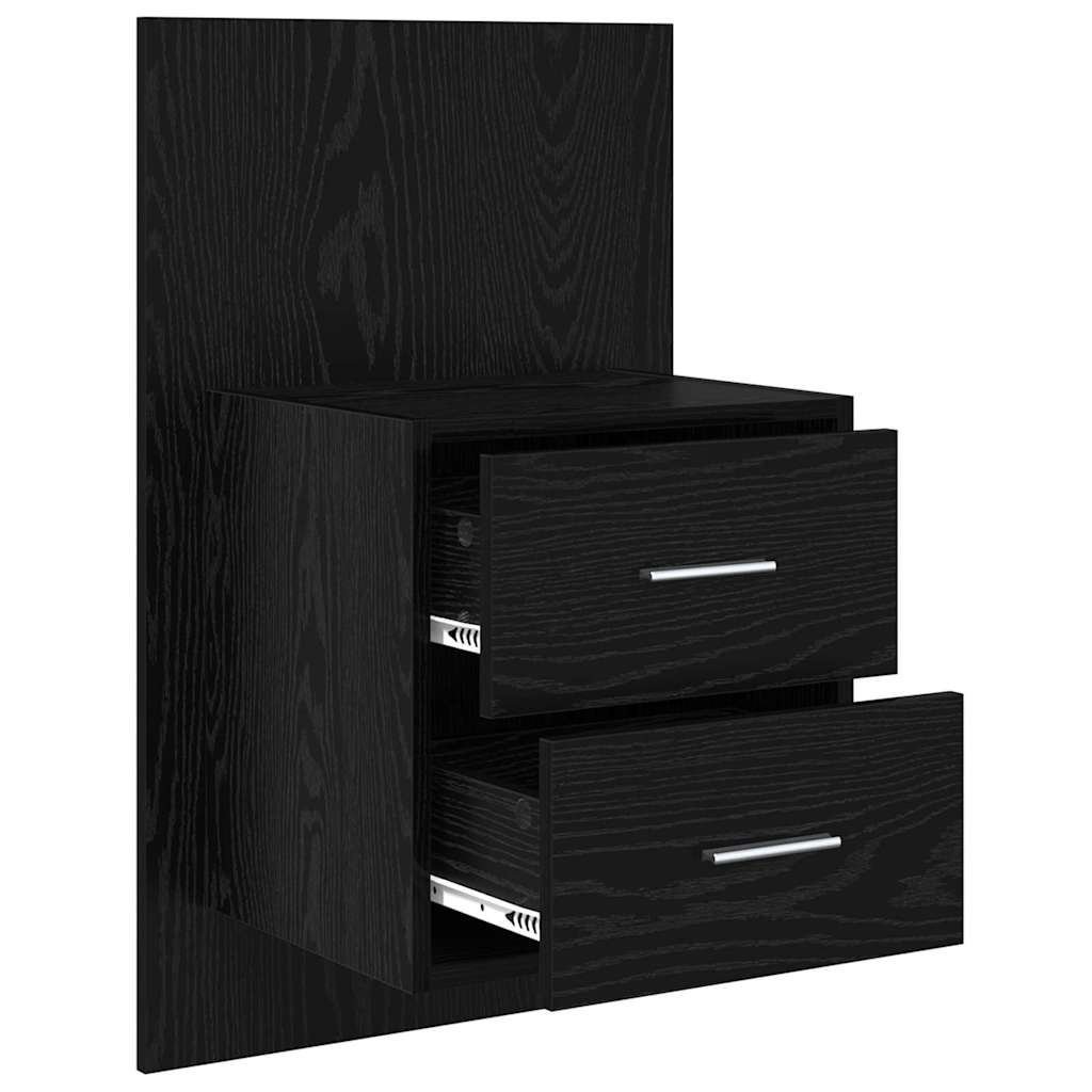 Vægmonteret natbord 2 pcs Sort eg 48,5 x 32,5 x 80 cm