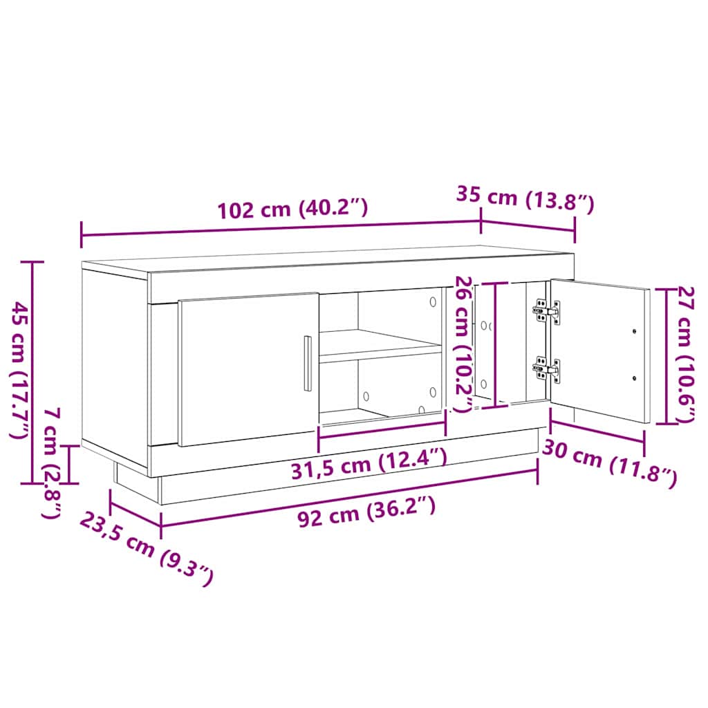 TV-skab Gammelt træ 102 x 35 x 45 cm Konstrueret træ