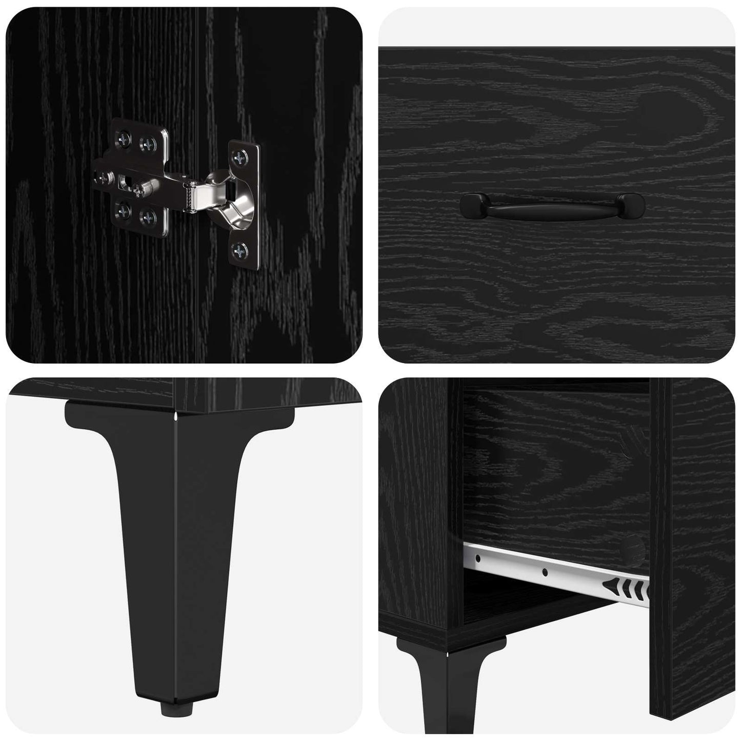 Sideboard med skuffe Sort eg 69,5 x 34 x 90 cm Konstrueret træ