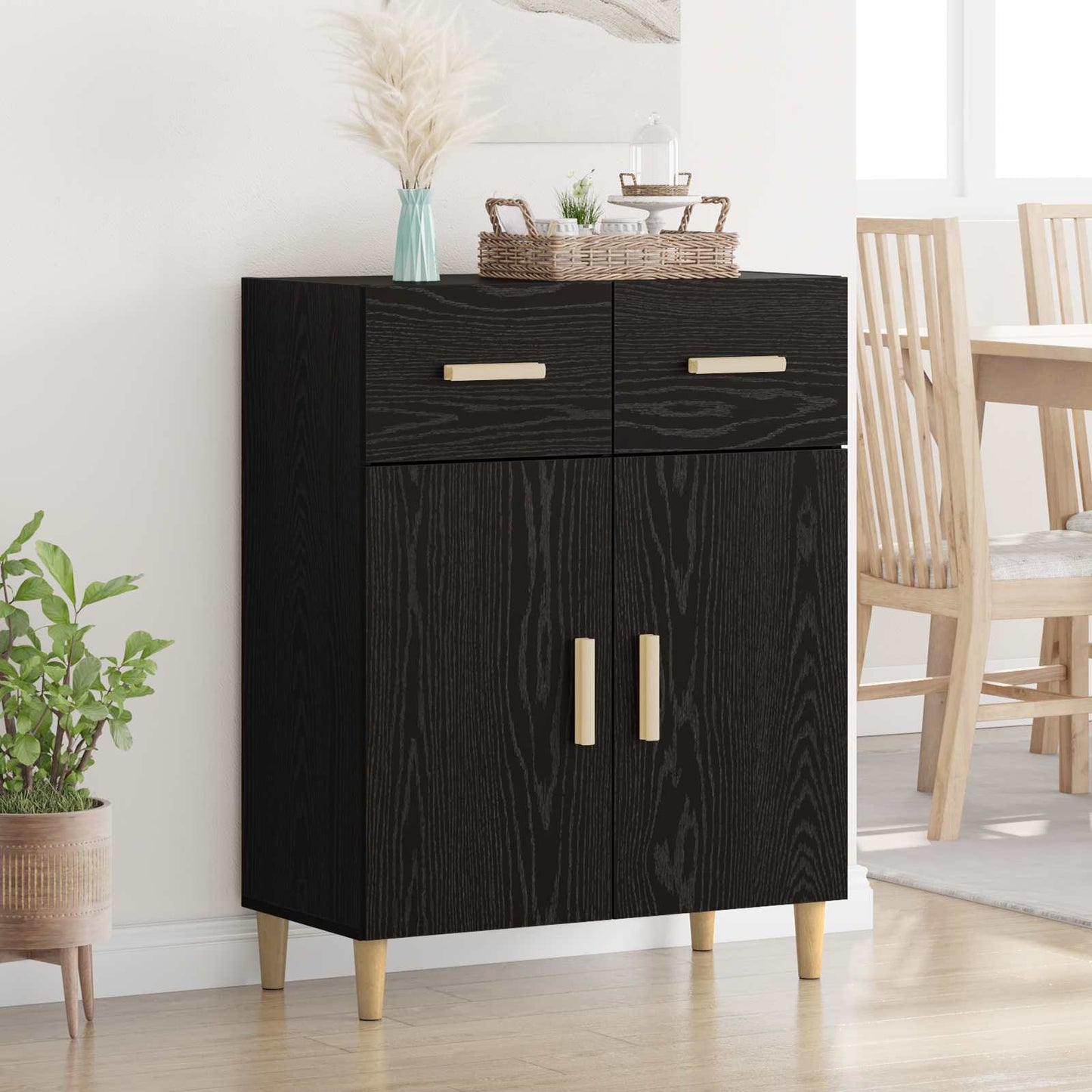 Sideboard med skuffe Sort eg 34 x 69.5 x 89 cm Konstrueret træ