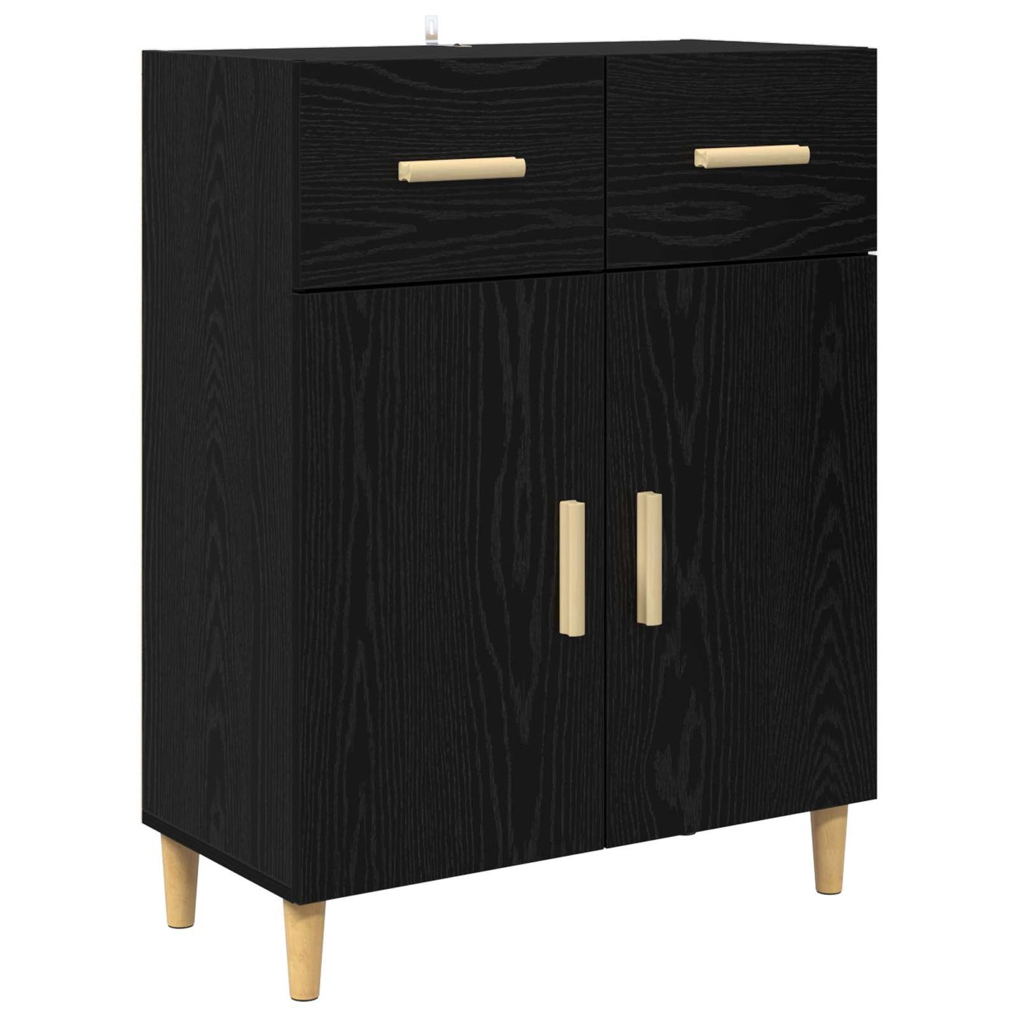 Sideboard med skuffe Sort eg 34 x 69.5 x 89 cm Konstrueret træ