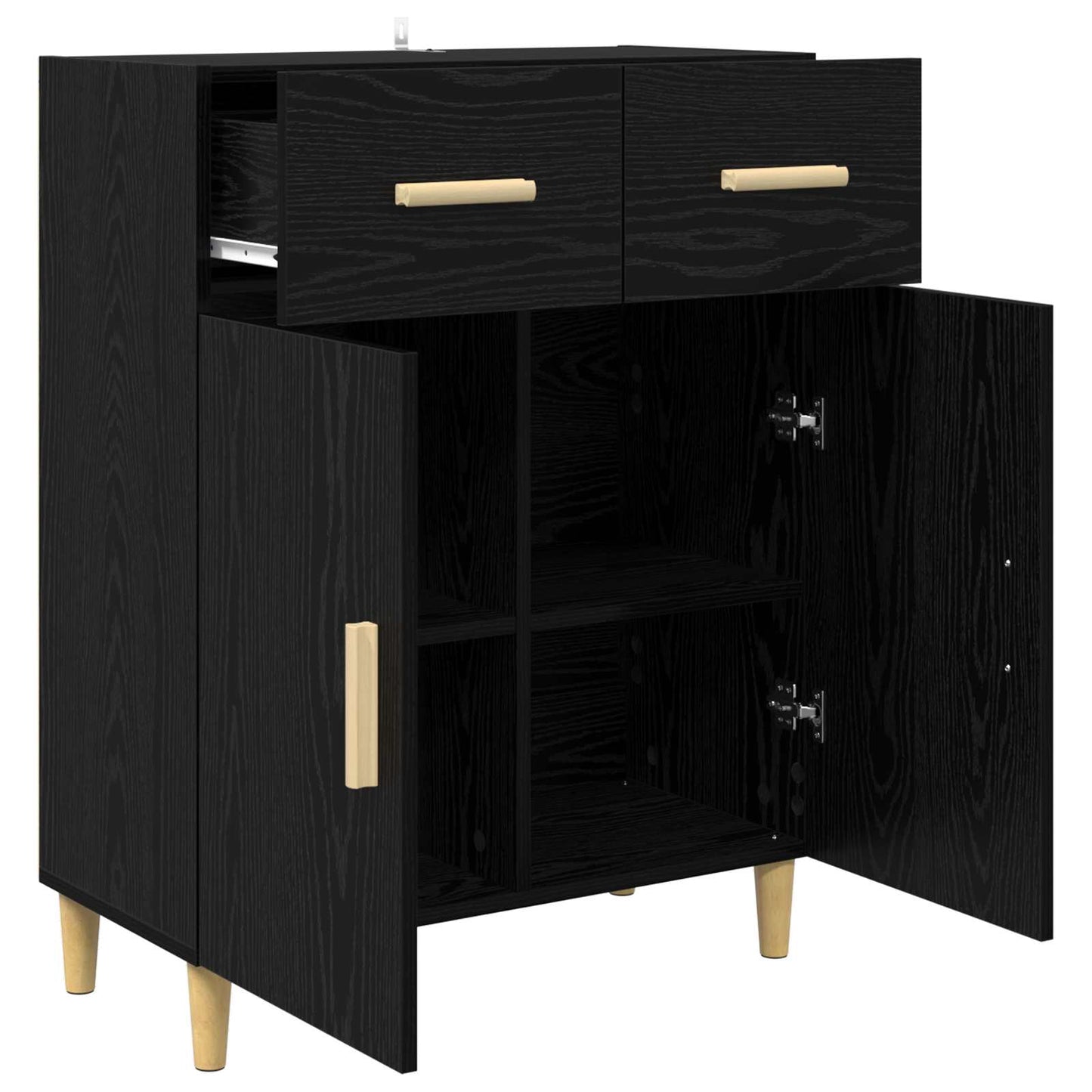 Sideboard med skuffe Sort eg 34 x 69.5 x 89 cm Konstrueret træ
