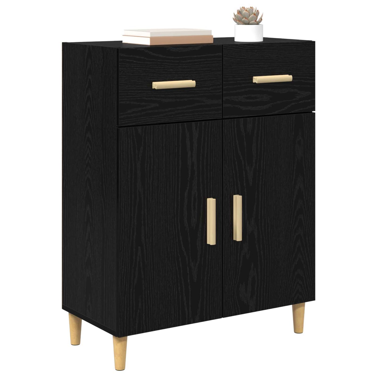 Sideboard med skuffe Sort eg 34 x 69.5 x 89 cm Konstrueret træ