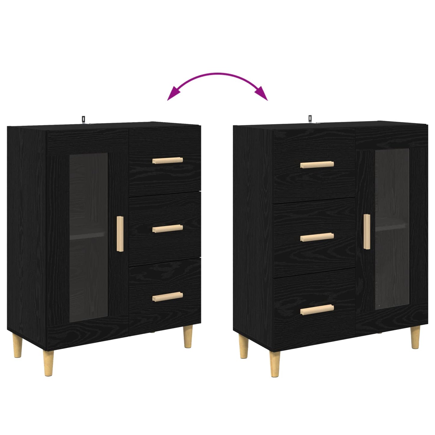 Sideboard med skuffe Sort eg 69,5 x 34 x 90 cm Konstrueret træ