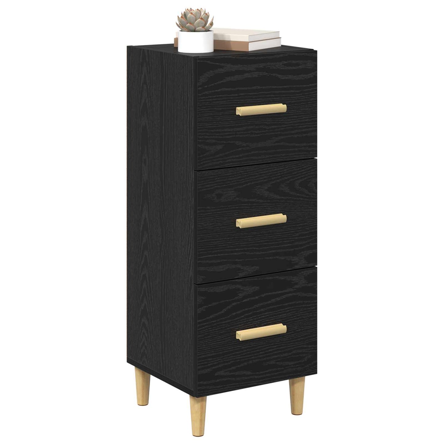 Sideboard med skuffe Sort eg 34.5 x 34 x 90 cm Konstrueret træ