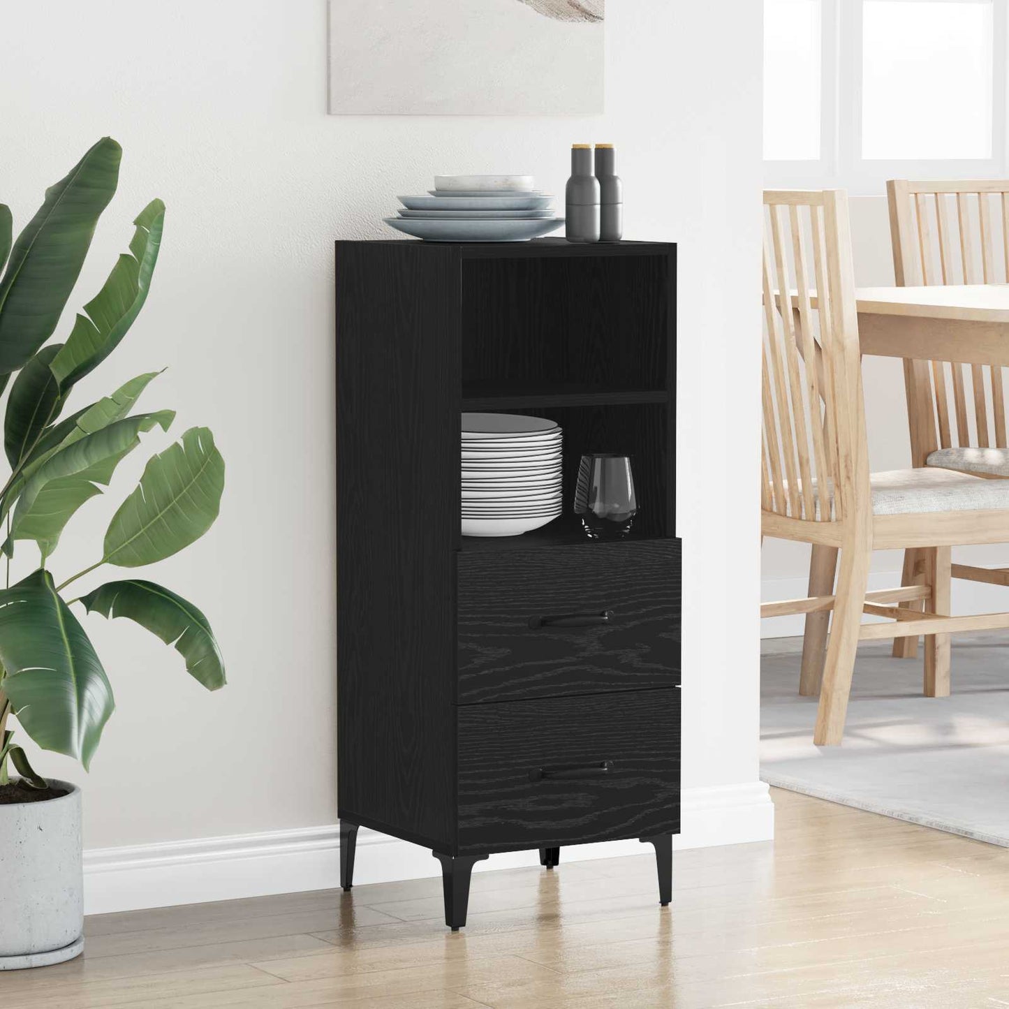 Sideboard med skuffe Sort eg 34 x 34,5 x 90 cm Konstrueret træ
