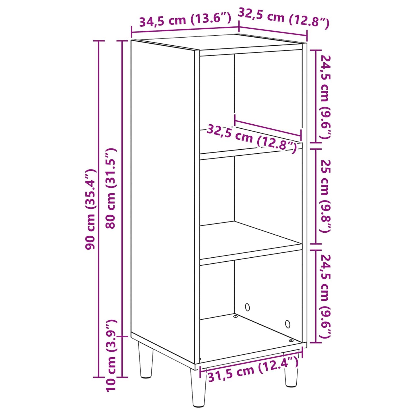 Sideboard Sort eg 34,5 x 32,5 x 90 cm Konstrueret træ