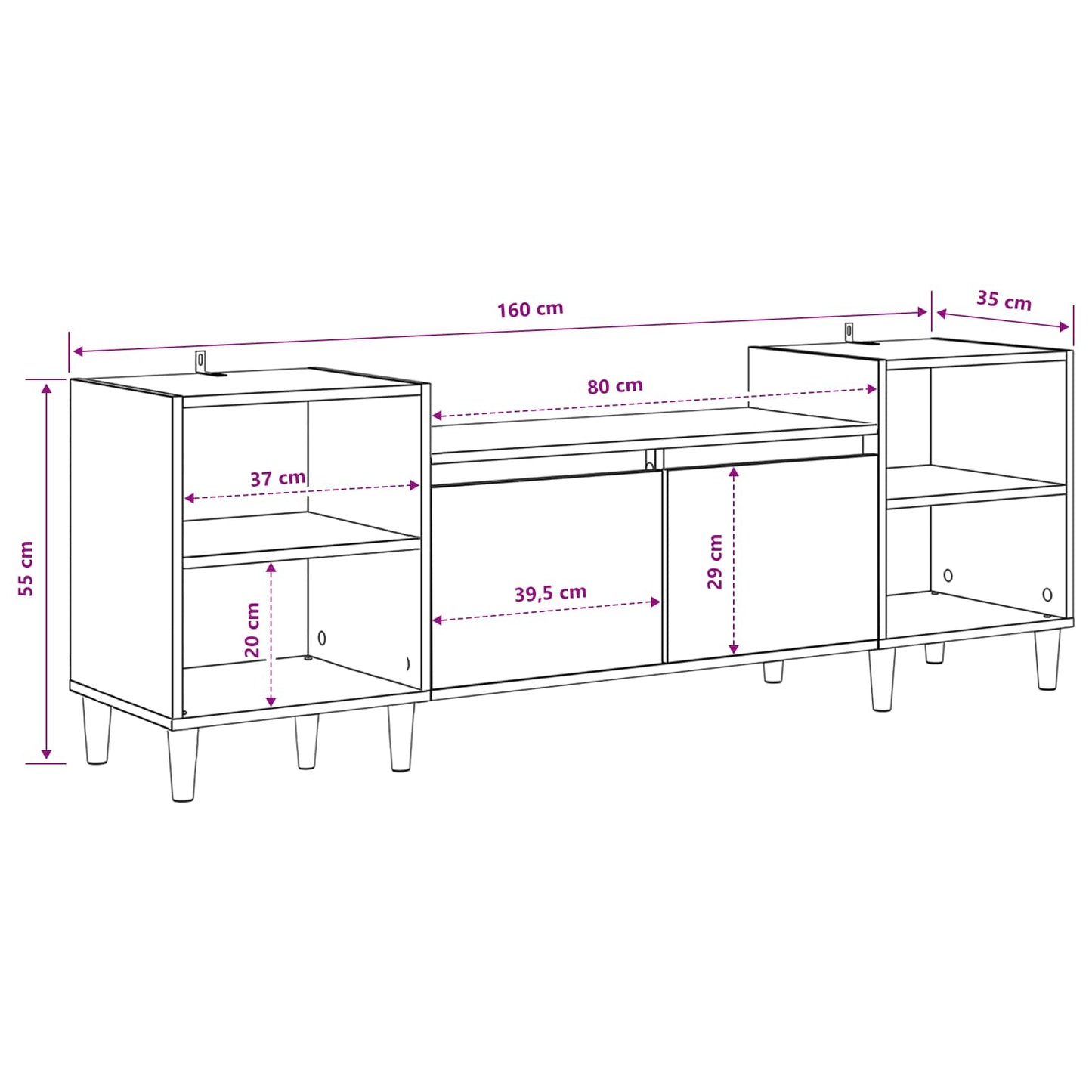 TV-skab Gammelt træ 160 x 35 x 55 cm Konstrueret træ