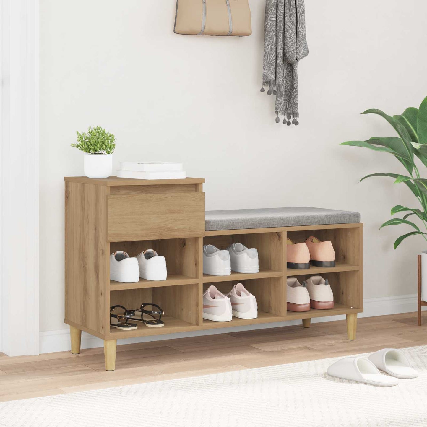 Sko skab 102 x 36 x 60 cm Konstrueret træ Artisan Egetræ