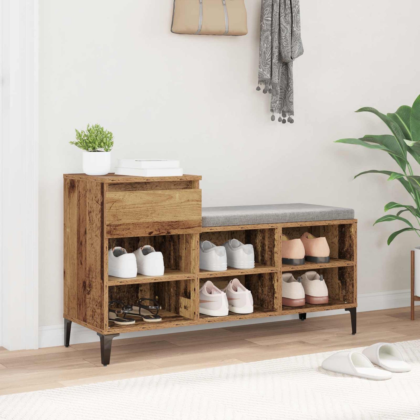 Sko skab med hylde Gammelt træ 102 x 36 x 60 cm Konstrueret træ