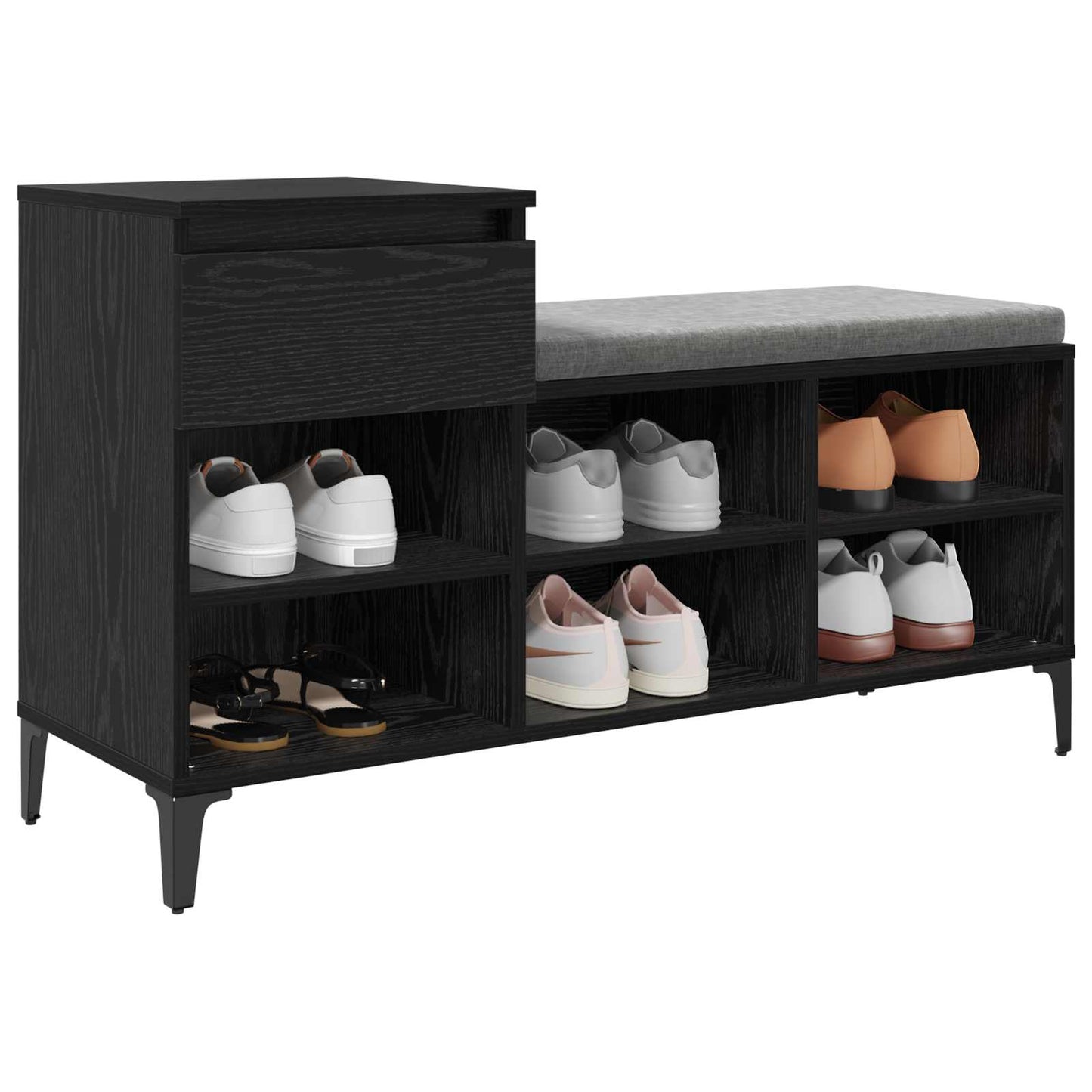 Sko skab med skuffe Sort eg 102 x 36 x 60 cm Konstrueret træ