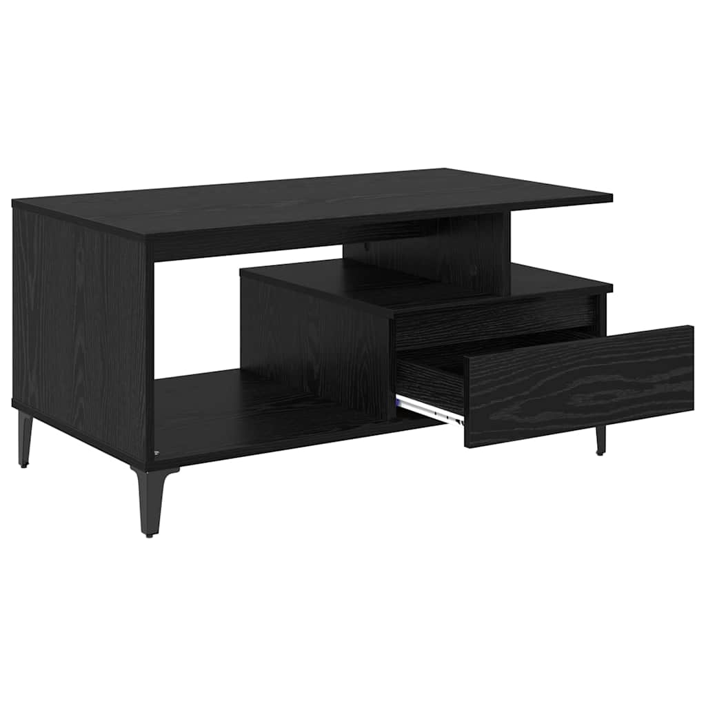 Sofabord med skuffe Sort eg 90 x 49 x 45 cm Konstrueret træ