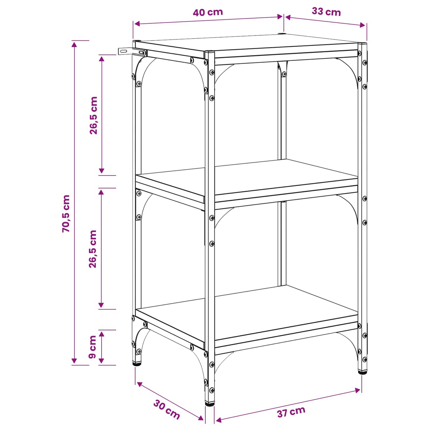 Bogskab 3 niveauer 40 x 33 x 70,5 cm Ingeniørt træ og jern
