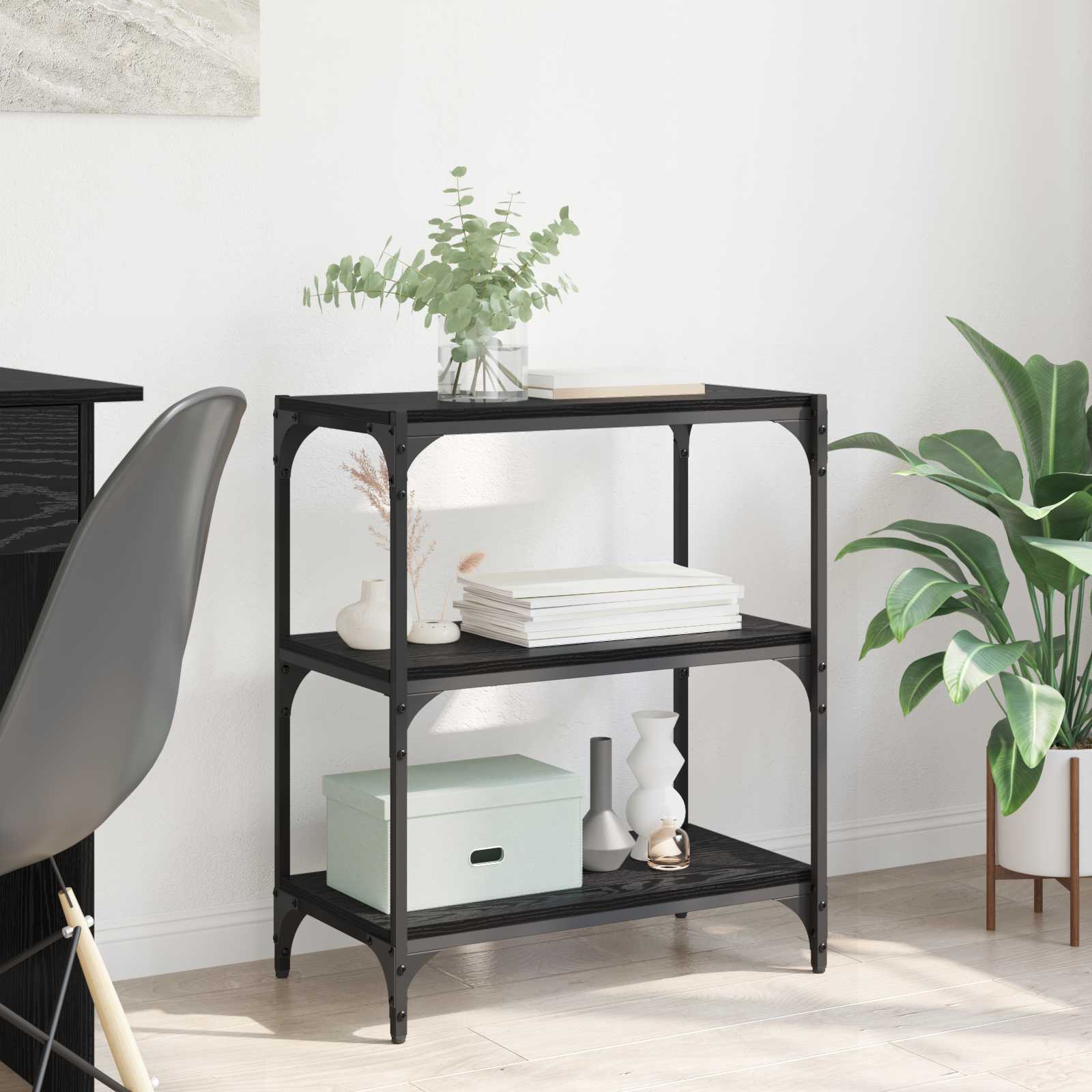 Bogreol i sort eg 60 × 33 × 70,5 cm - konstrueret træ og jern