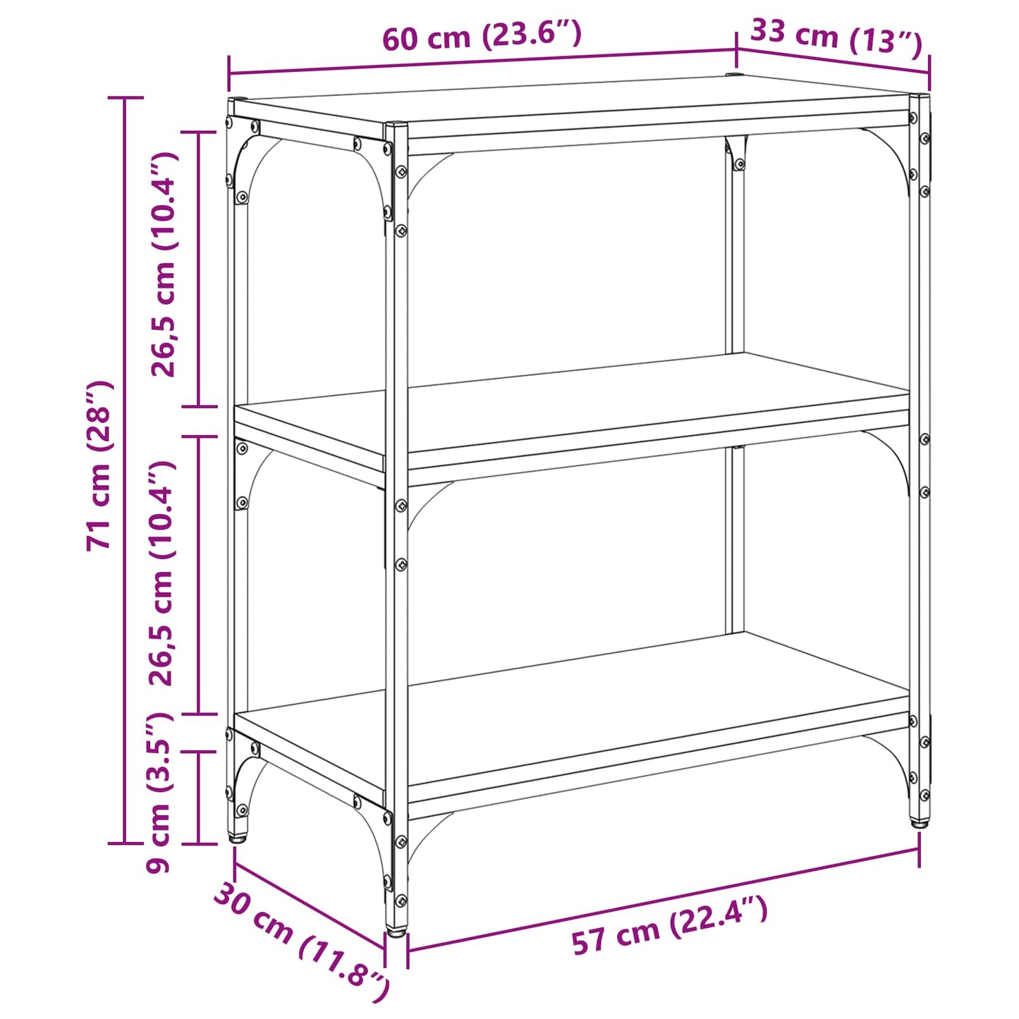 Bogskab Sort eg 60 x 33 x 70,5 cm Ingeniørt træ og jern