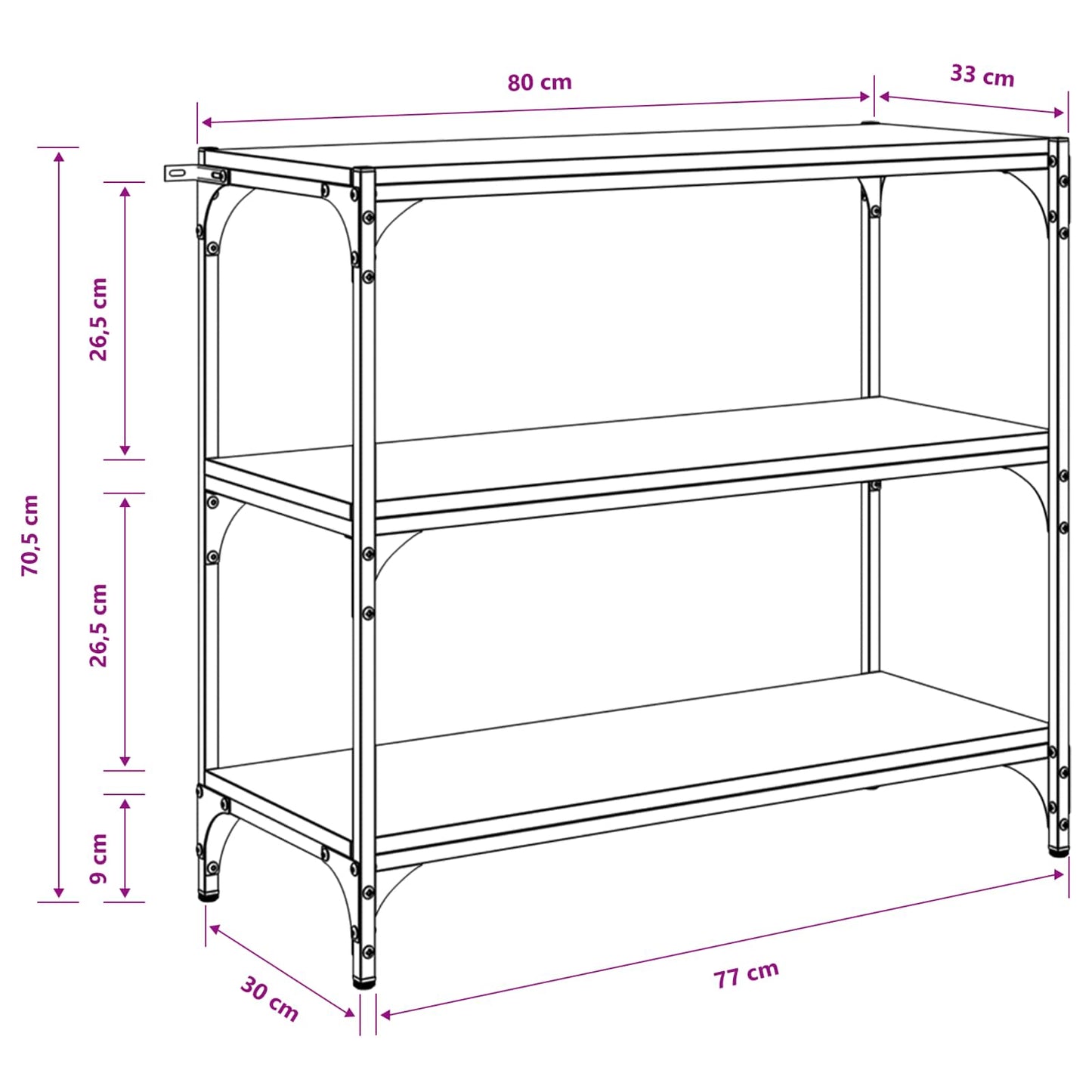 Bogskab Sort eg 80 x 33 x 70,5 cm Ingeniørt træ og jern