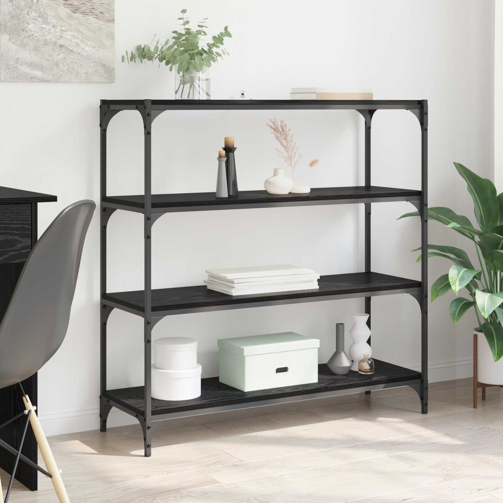 Bogskab Sort eg 100 x 33 x 100 cm Ingeniørt træ og jern billede