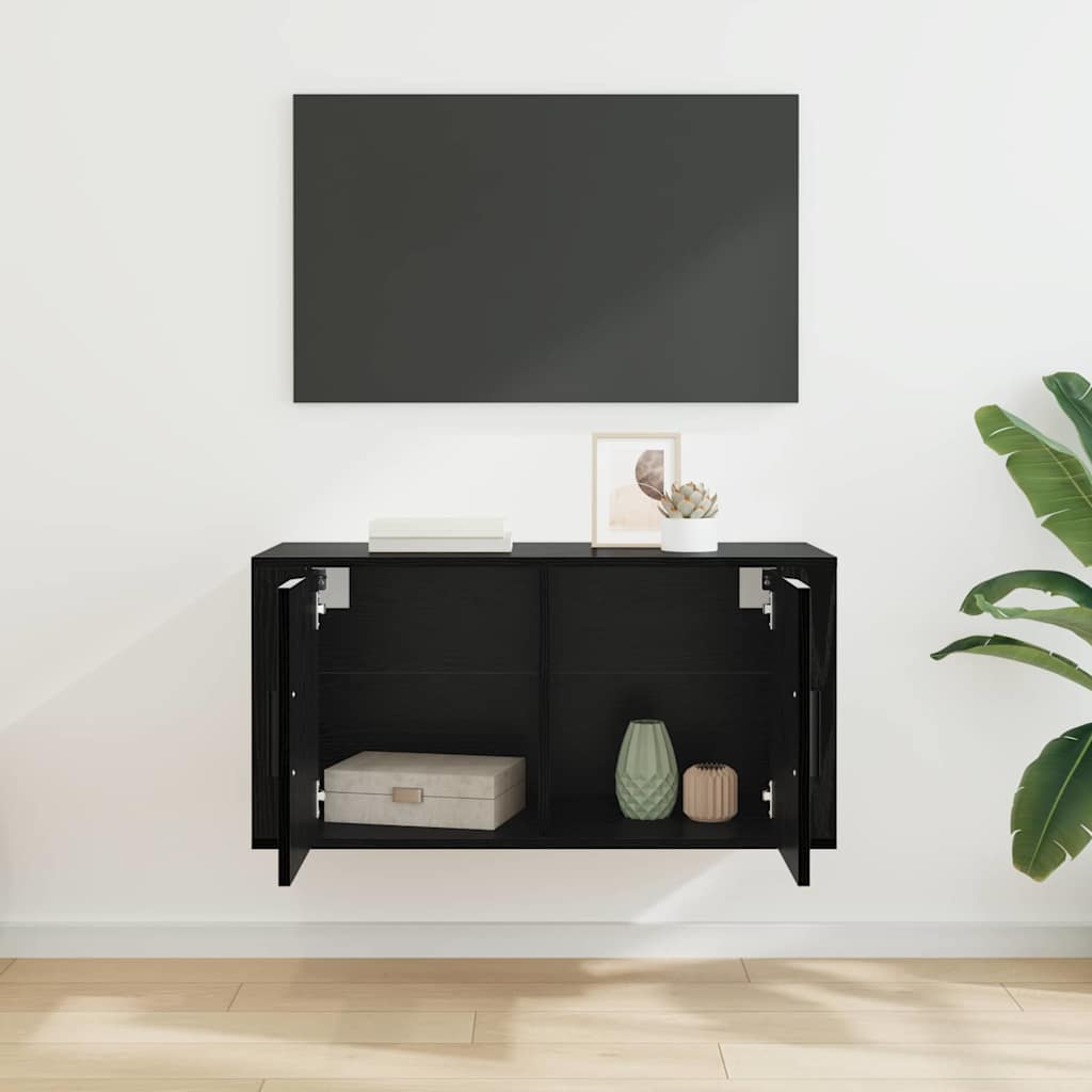 Vægmonteret TV Skab Sort eg 80 x 34,5 x 40 cm Konstrueret træ