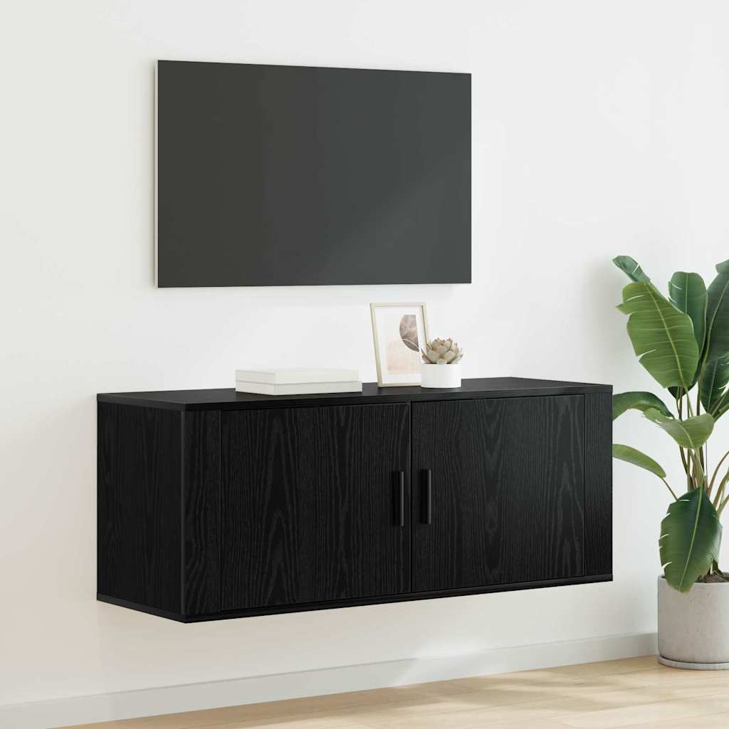 Vægmonteret TV Skab Sort eg 100 x 34,5 x 40 cm Konstrueret træ