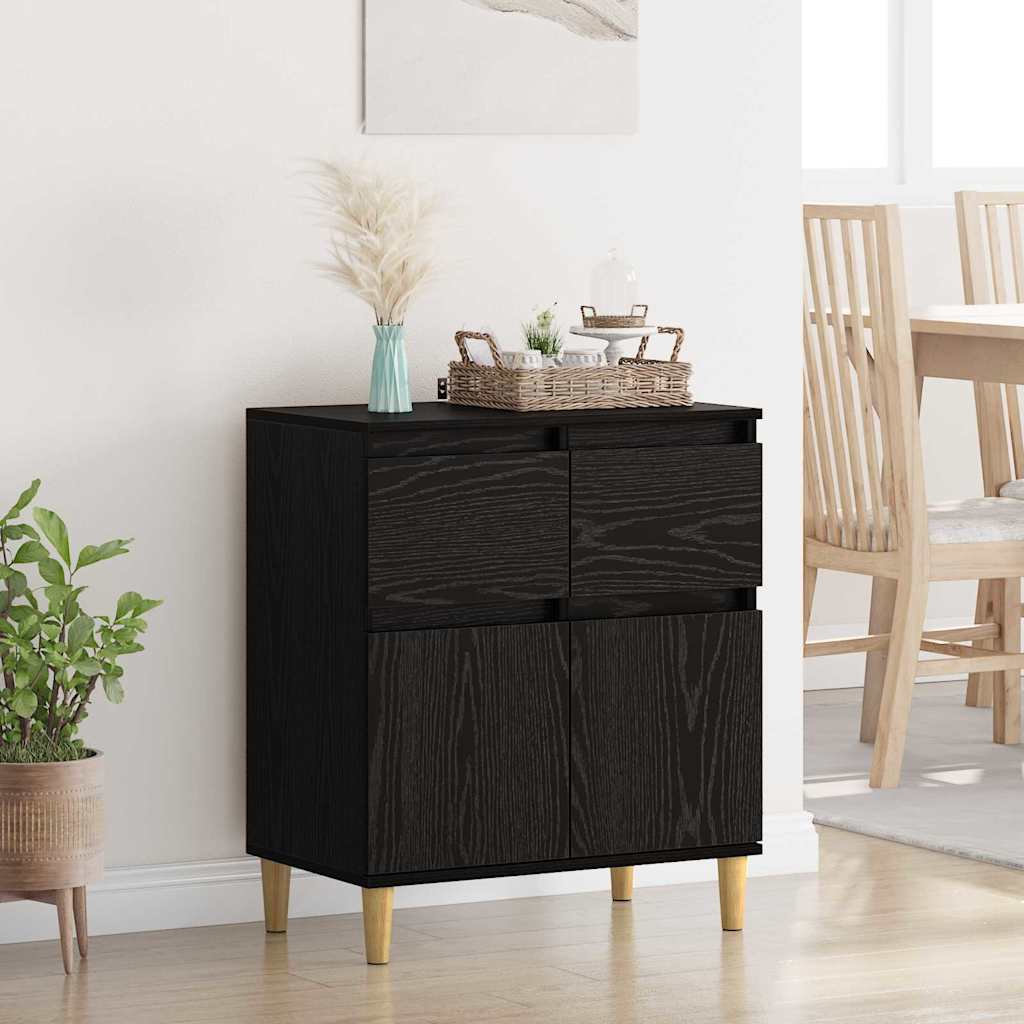 Sideboard med skuffe Sort eg 60 x 35 x 70 cm Konstrueret træ