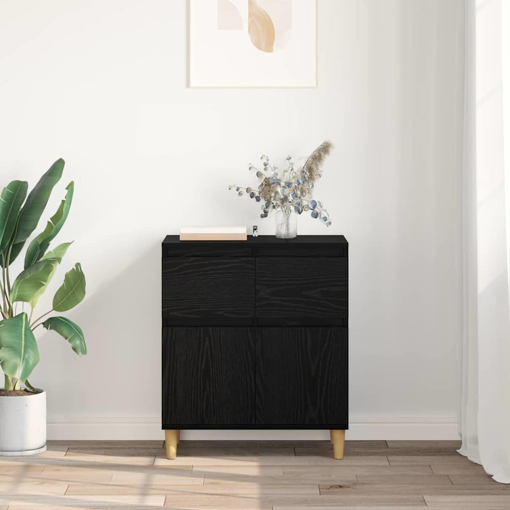 Sideboard med skuffe Sort eg 60 x 35 x 70 cm Konstrueret træ