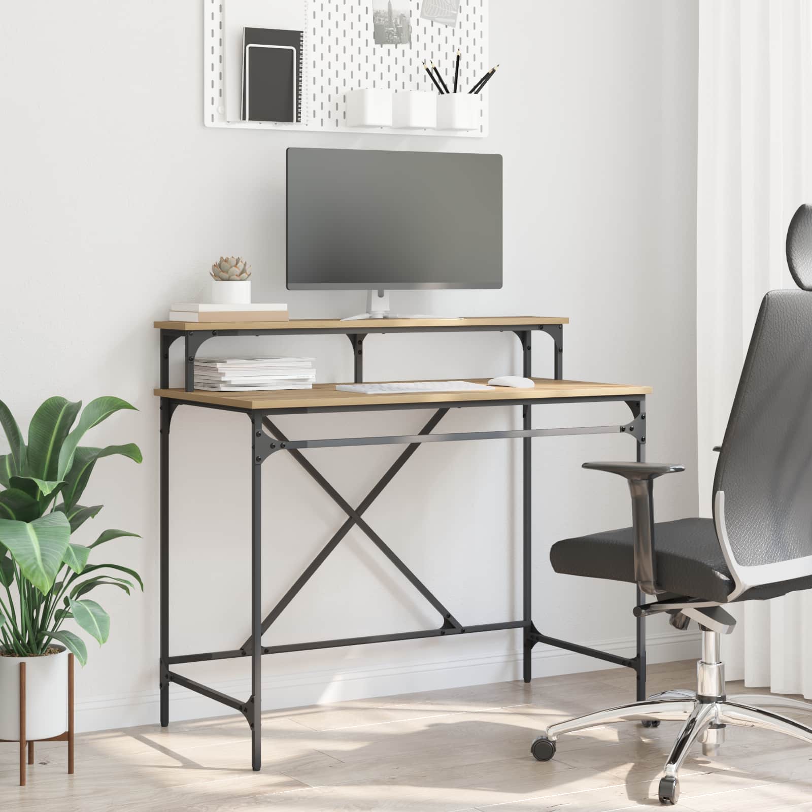 Skrivebord i industriel stil - Artisan egetræ, 100 × 50 × 90 cm, konstrueret træ