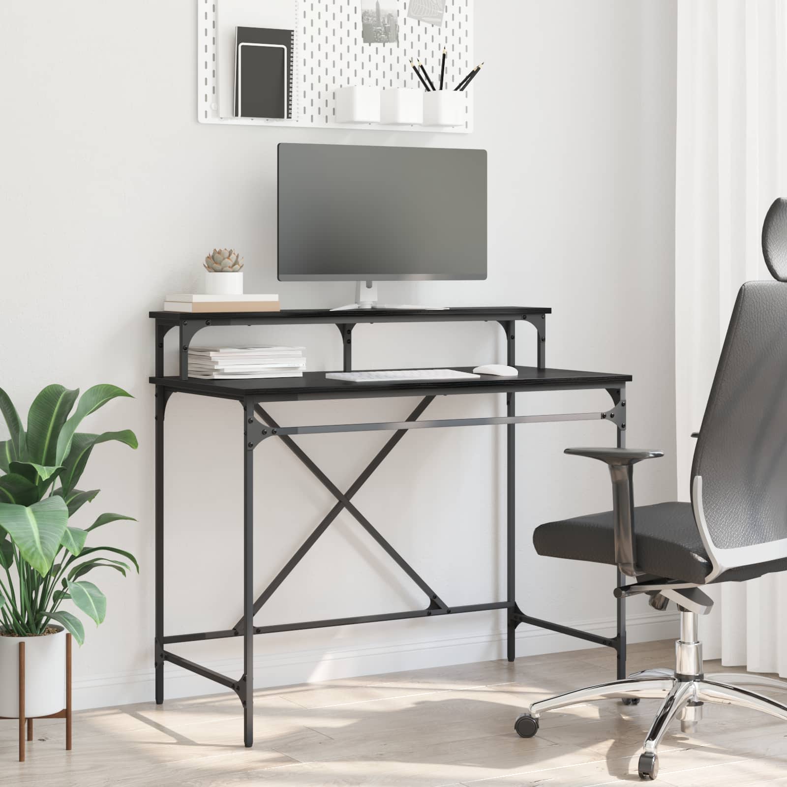 Skrivebord i sort eg - konstrueret træ, 100 × 50 × 90 cm