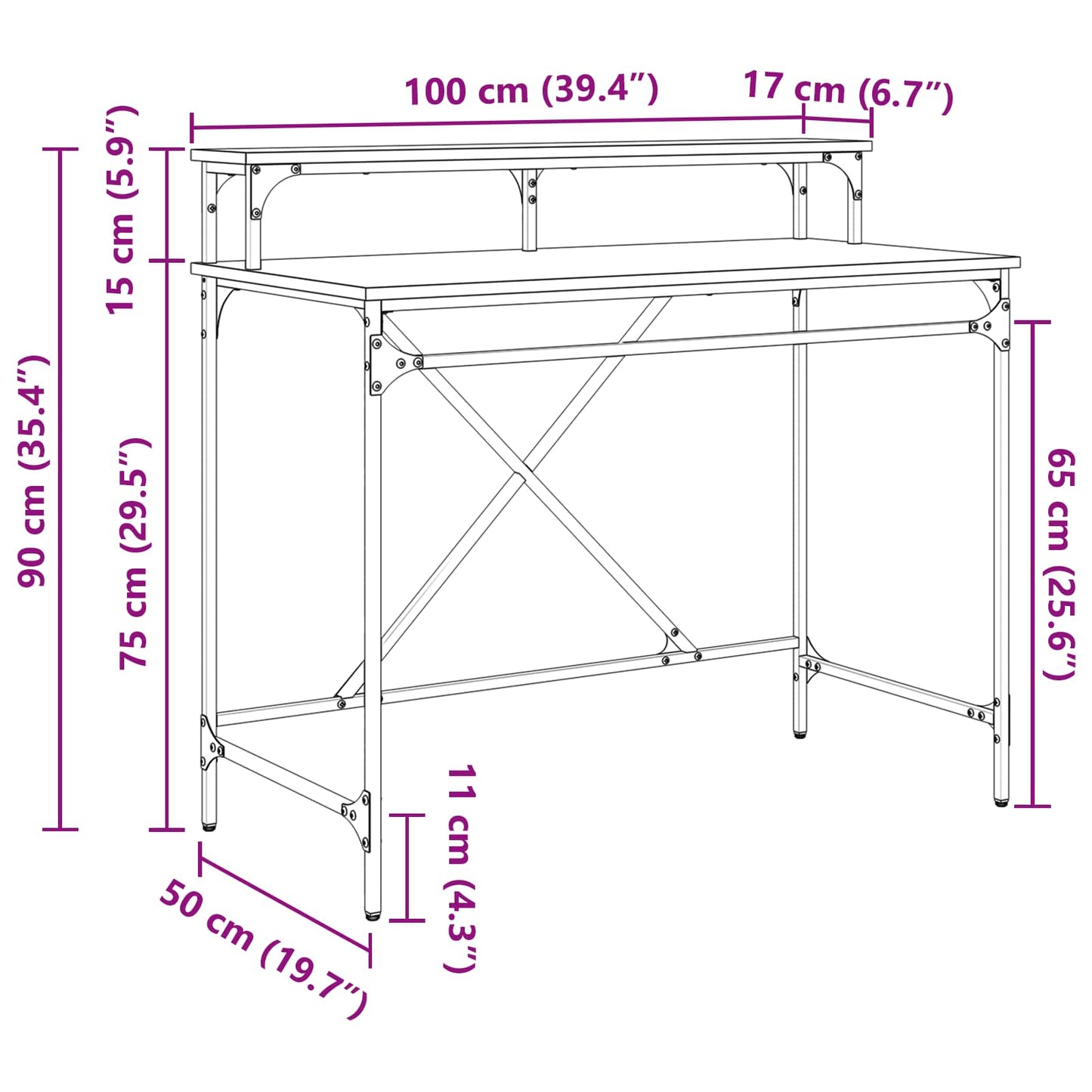 Bord Sort eg 100 x 50 x 90 cm Konstrueret træ