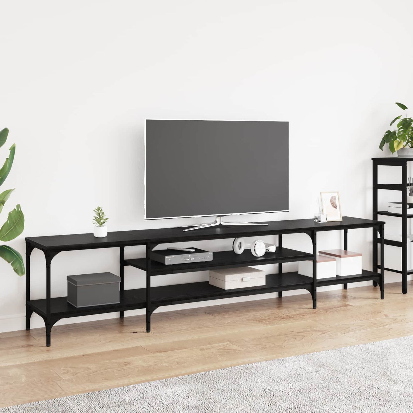 TV-skab Sort eg 201 x 35 x 45 cm Ingeniørt træ og jern