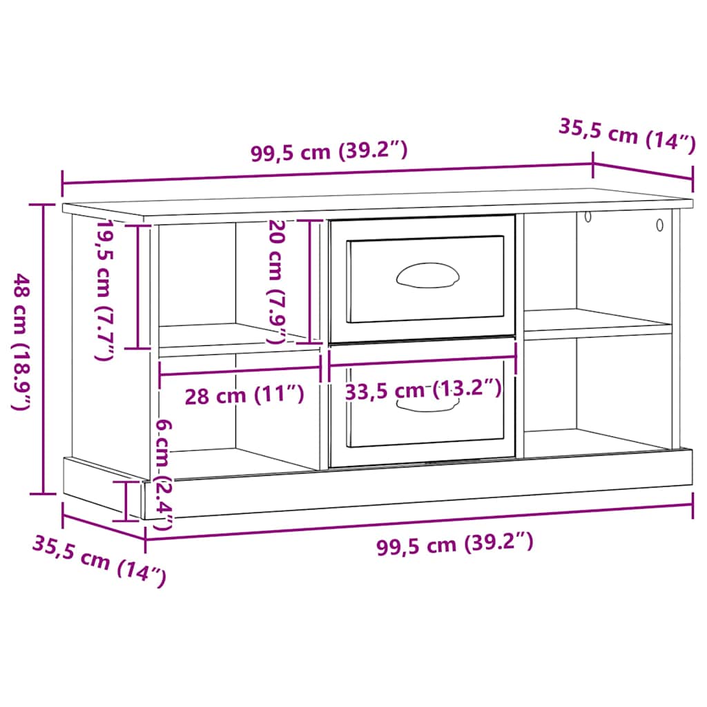 TV-skab med skuffe Sort eg 99,5 x 35,5 x 48 cm Konstrueret træ