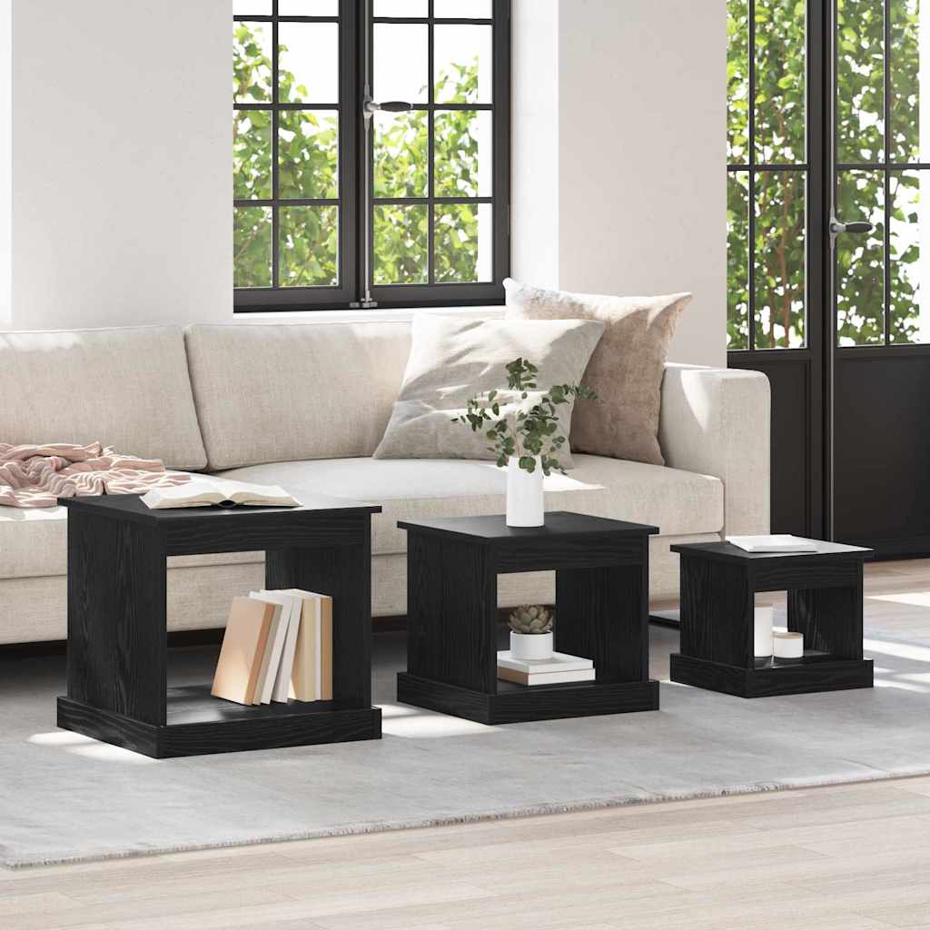 Sofabord 3 pcs Sort eg Konstrueret træ